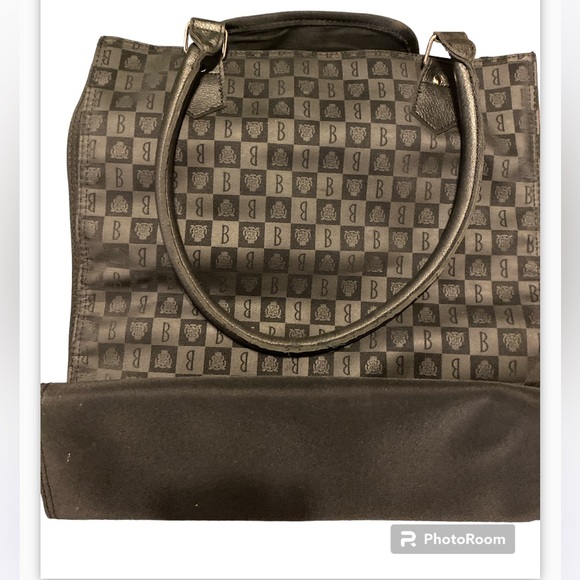 Princess Marcella BORGHESE Black Tote Handbag Leather Handles Snap Closure - Picture 1 of 4